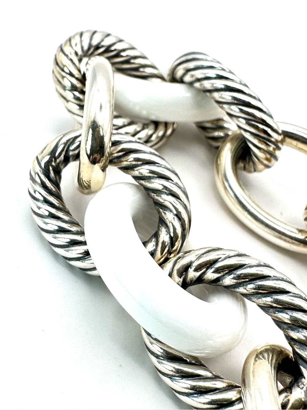David Yurman Sterling Silver & White Ceramic Oval Link Bracelet RARE - Picture 3 of 10